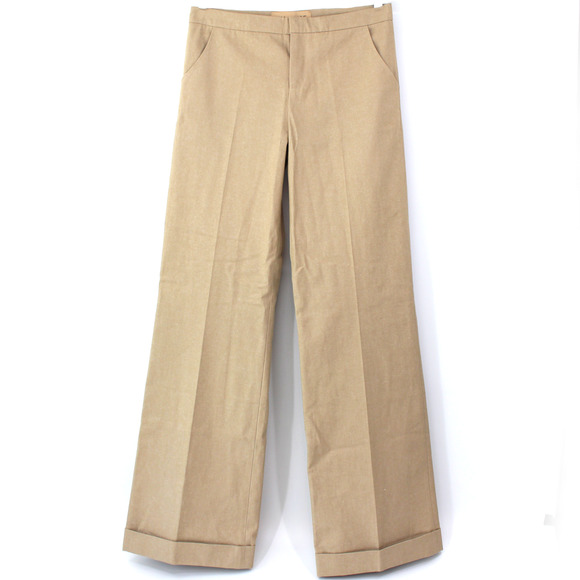 Aya Muse Tan Cotton Wide Leg Cuffed Pleated Trouser M NEW...